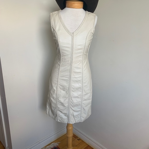 90s Cream Vegan Leather Dress - Picture 6 of 6